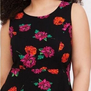 Black Floral Ponte Peplum Sleeveless Top Plus Size Torrid 6 (6X)